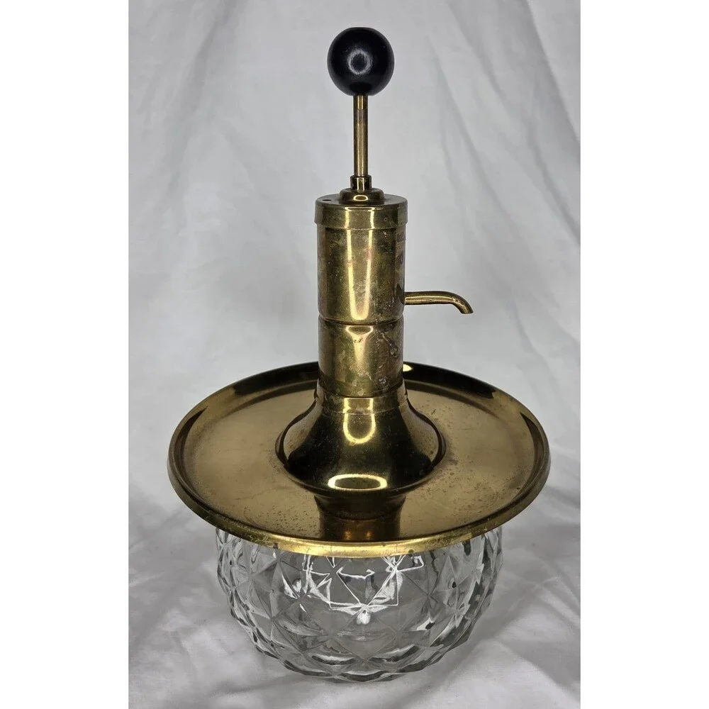Vintage Park Sherman MCM Brass/Glass Liquor Decanter With Tray & 5 Glasses 1960s